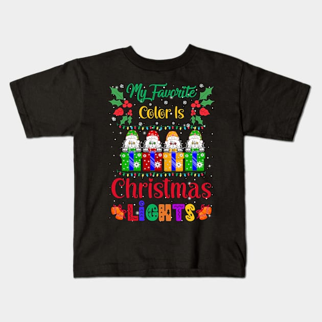 My Favorite Color Is Christmas Lights Cute Cats Christmas Kids T-Shirt by egcreations